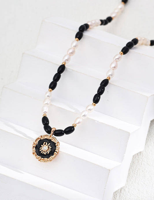 Natural Pearl Onyx Pendant Necklace