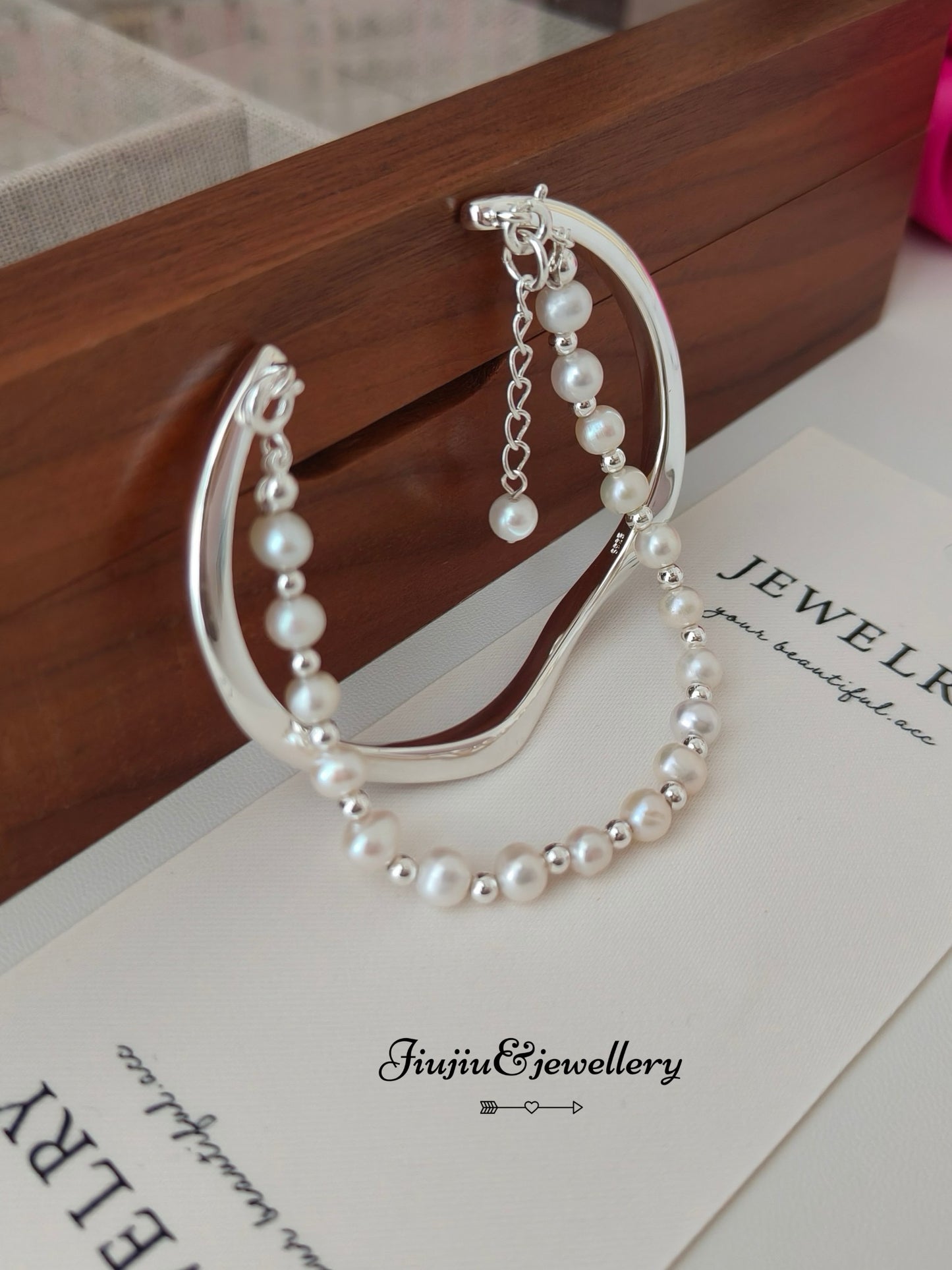 S925 Silver Pearl Bracelet Bangle