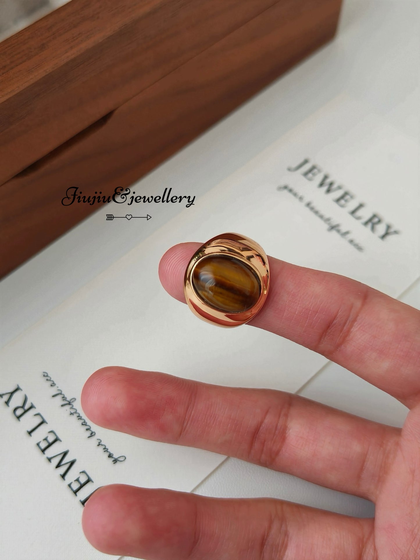 18k Gold Tiger Eye Stone Ring