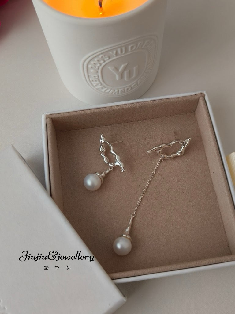 Sterling Silver Irregular Pearl Earrings