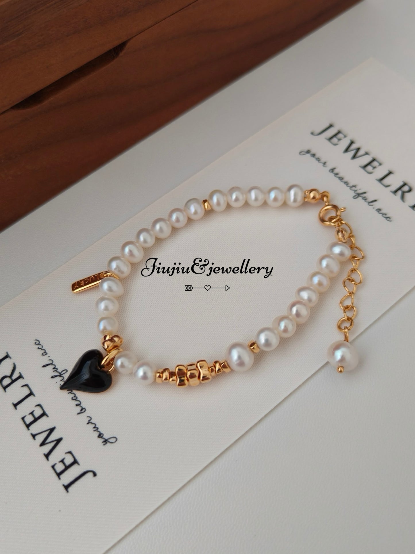 Black Teardrop Glaze Love Pearl Bracelet