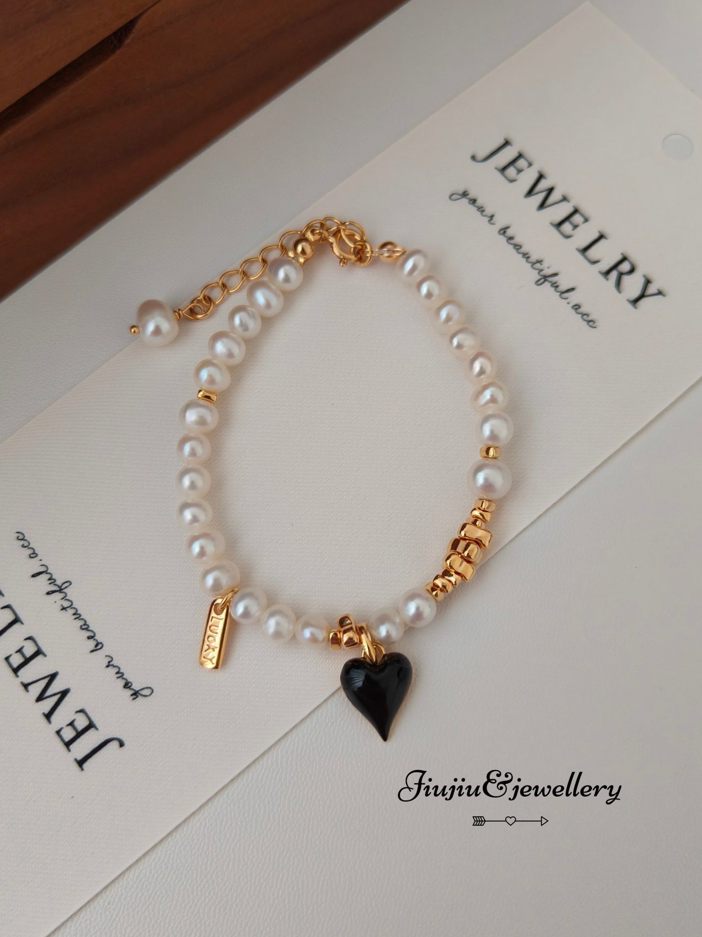 Black Teardrop Glaze Love Pearl Bracelet