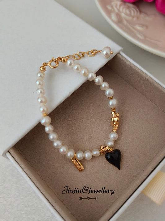 Black Teardrop Glaze Love Pearl Bracelet