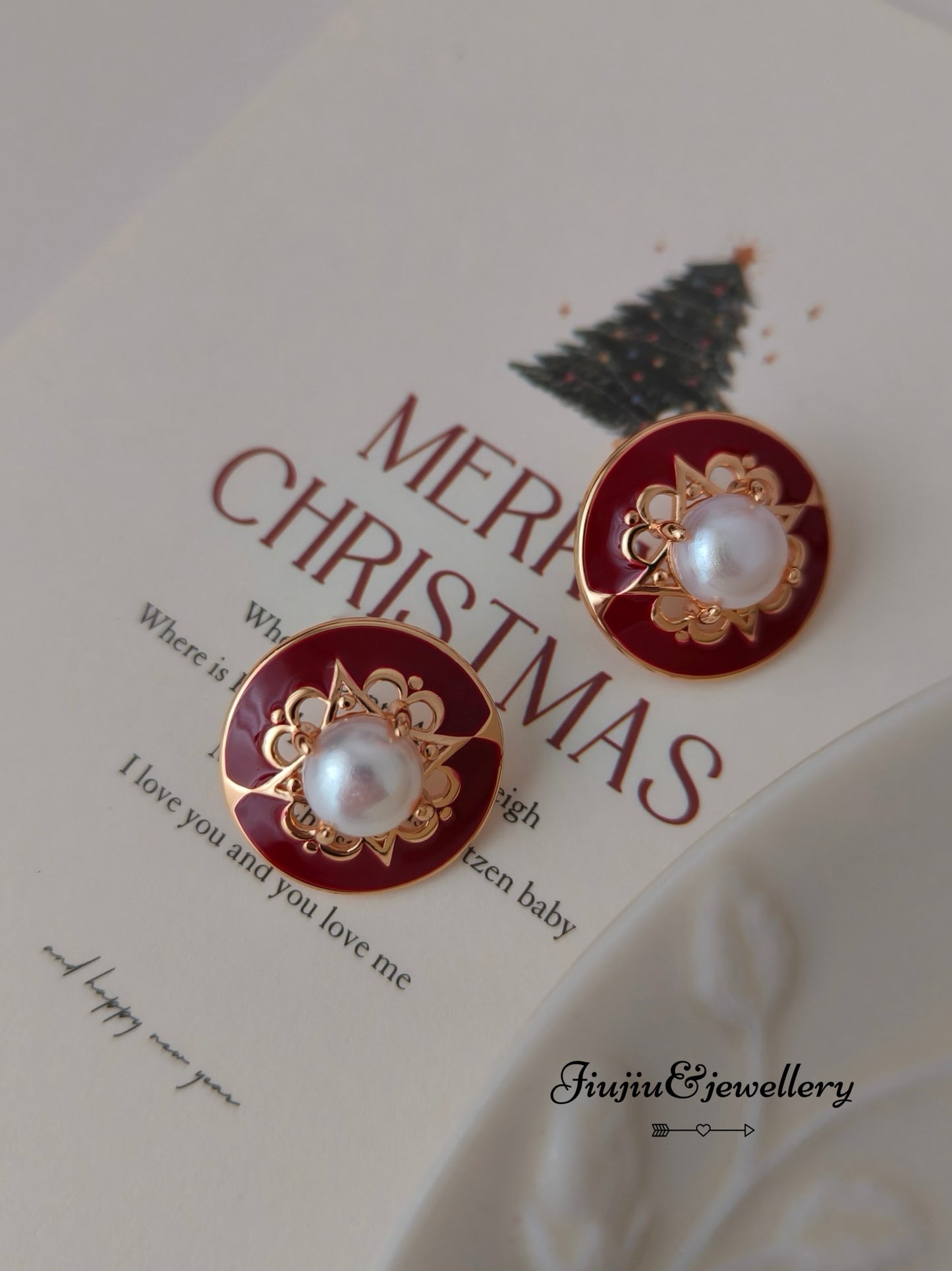 Red Drip Glaze Pearl Earrings