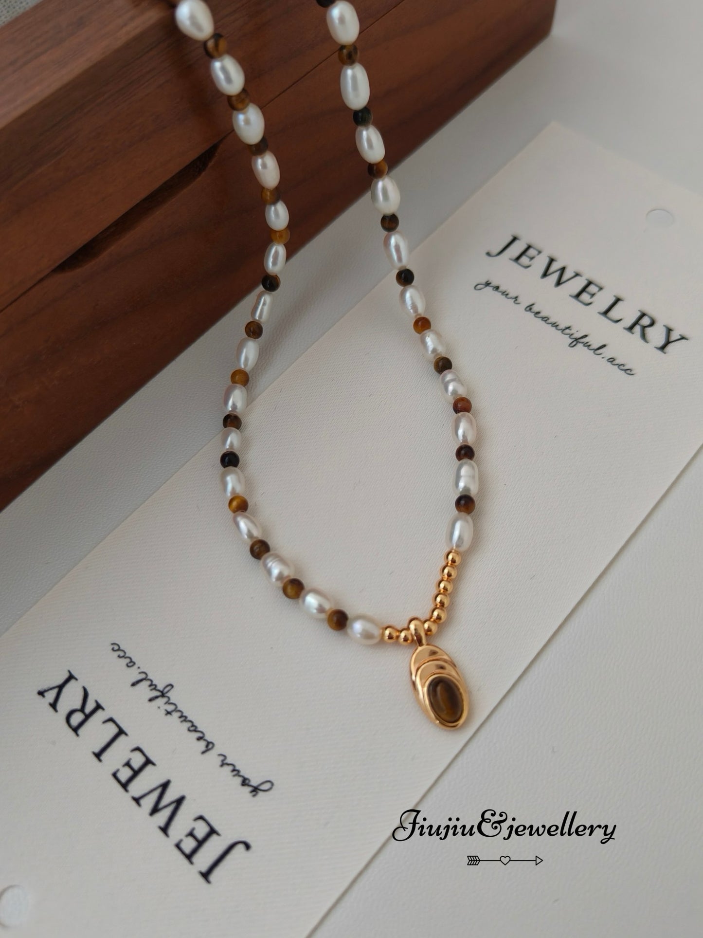 Tiger Eye Stone Pearl Necklace