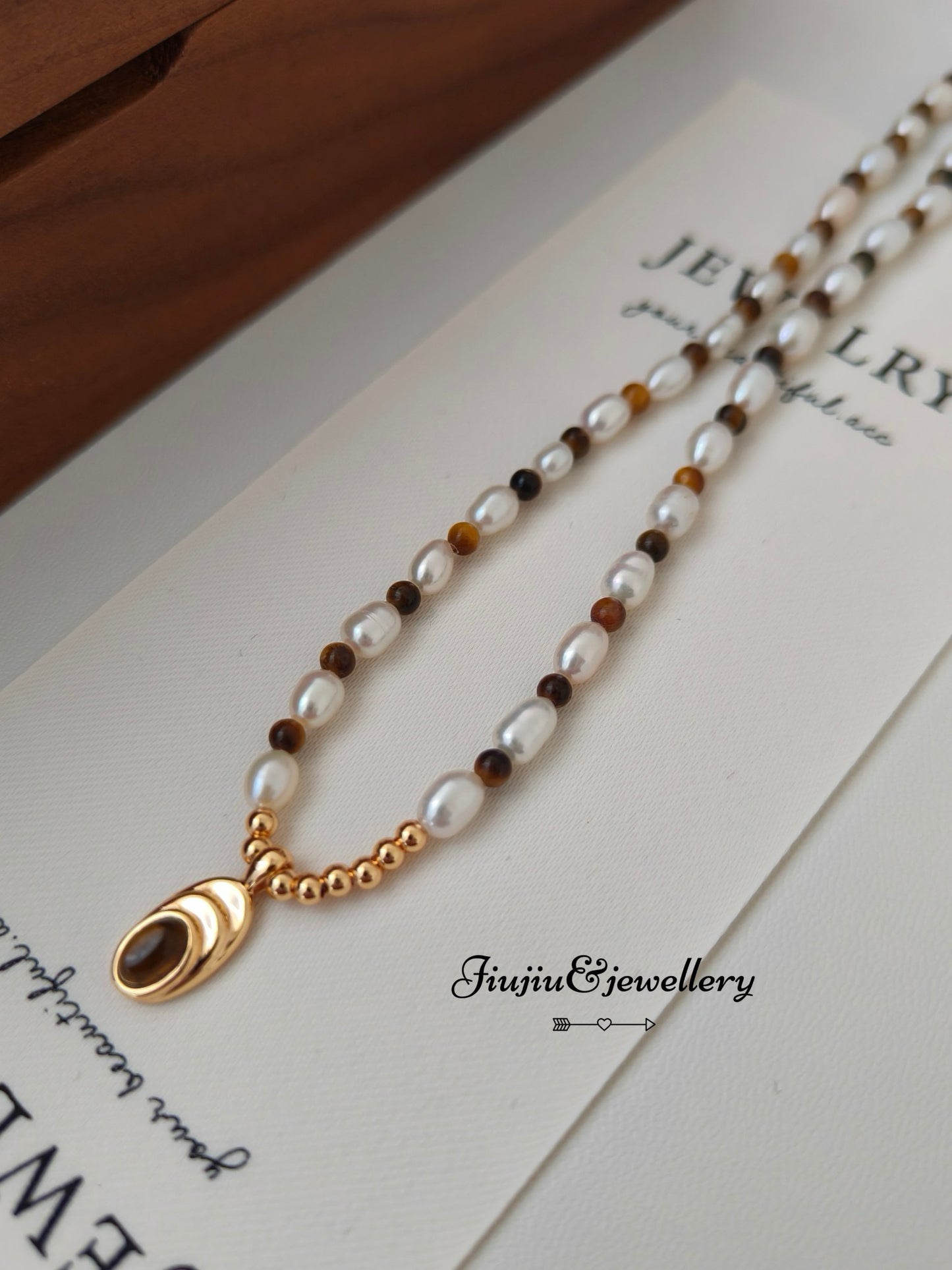 Tiger Eye Stone Pearl Necklace