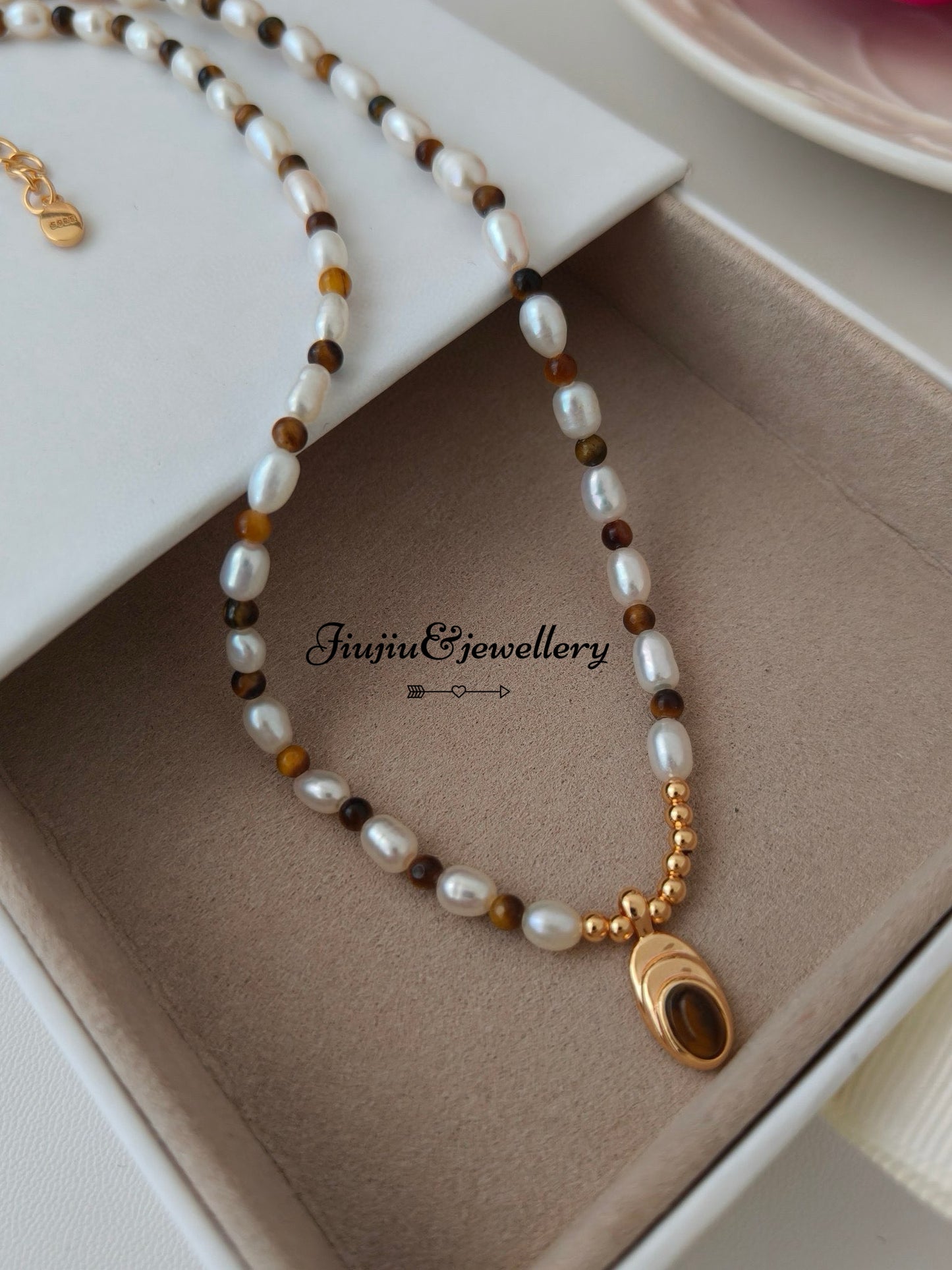 Tiger Eye Stone Pearl Necklace