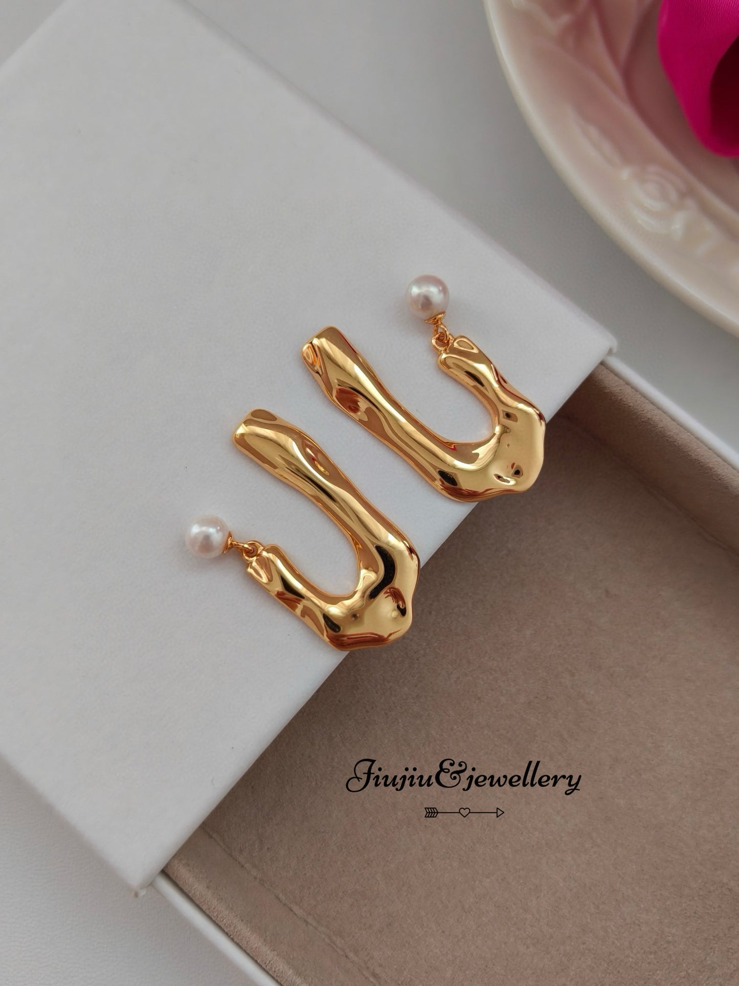 N Word 18k Gold Pearl Earrings