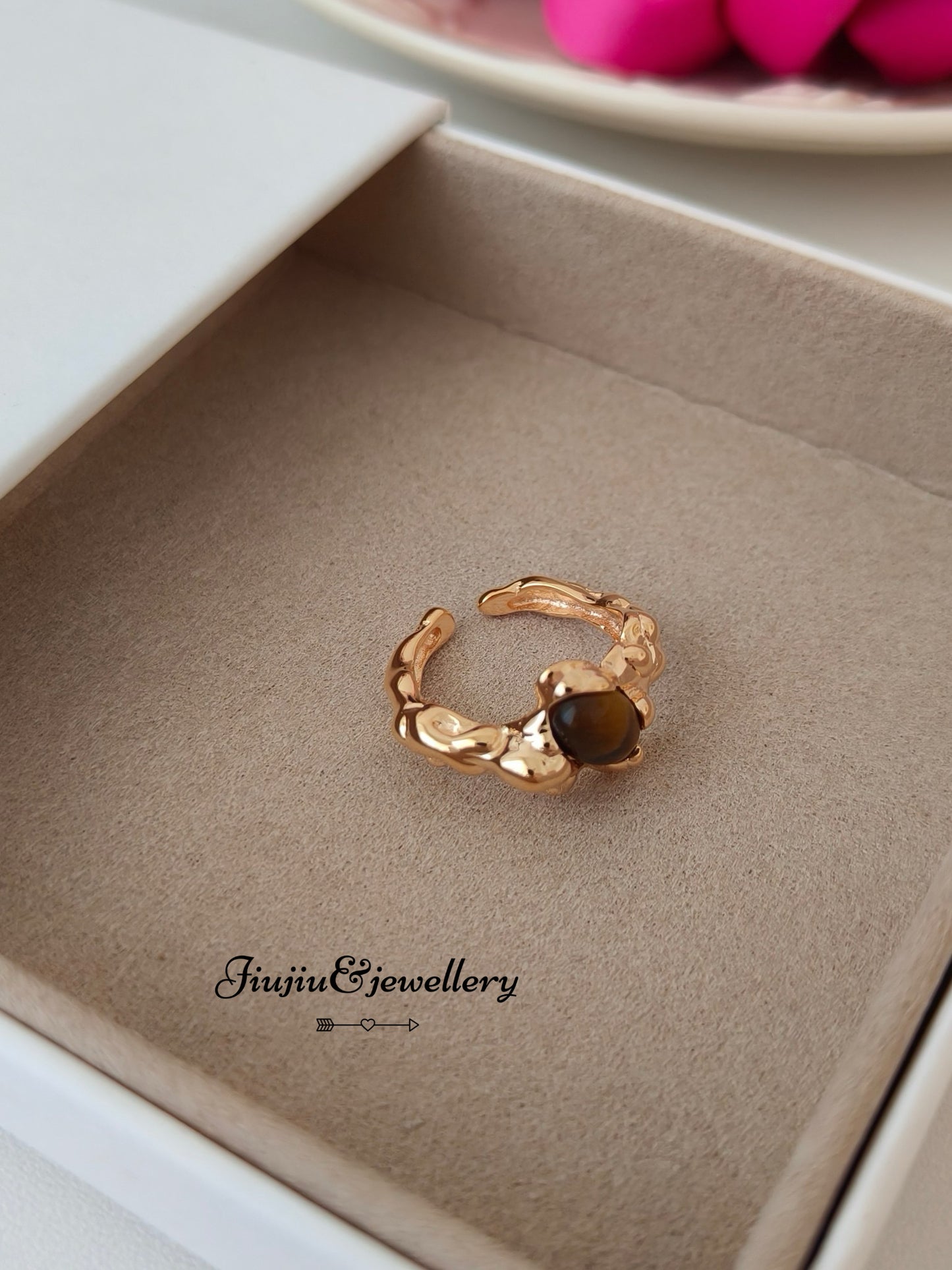 Tiger Eye Stone Melting Texture Ring