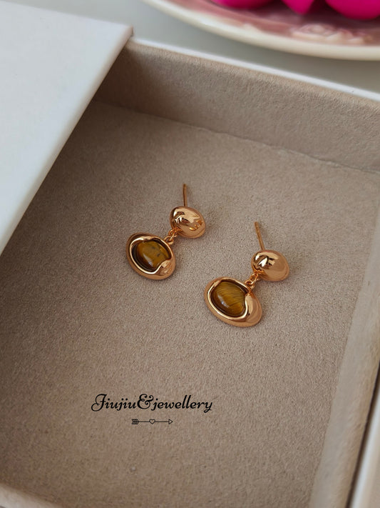 Eggshell Collection Tiger Eye Stone Earrings