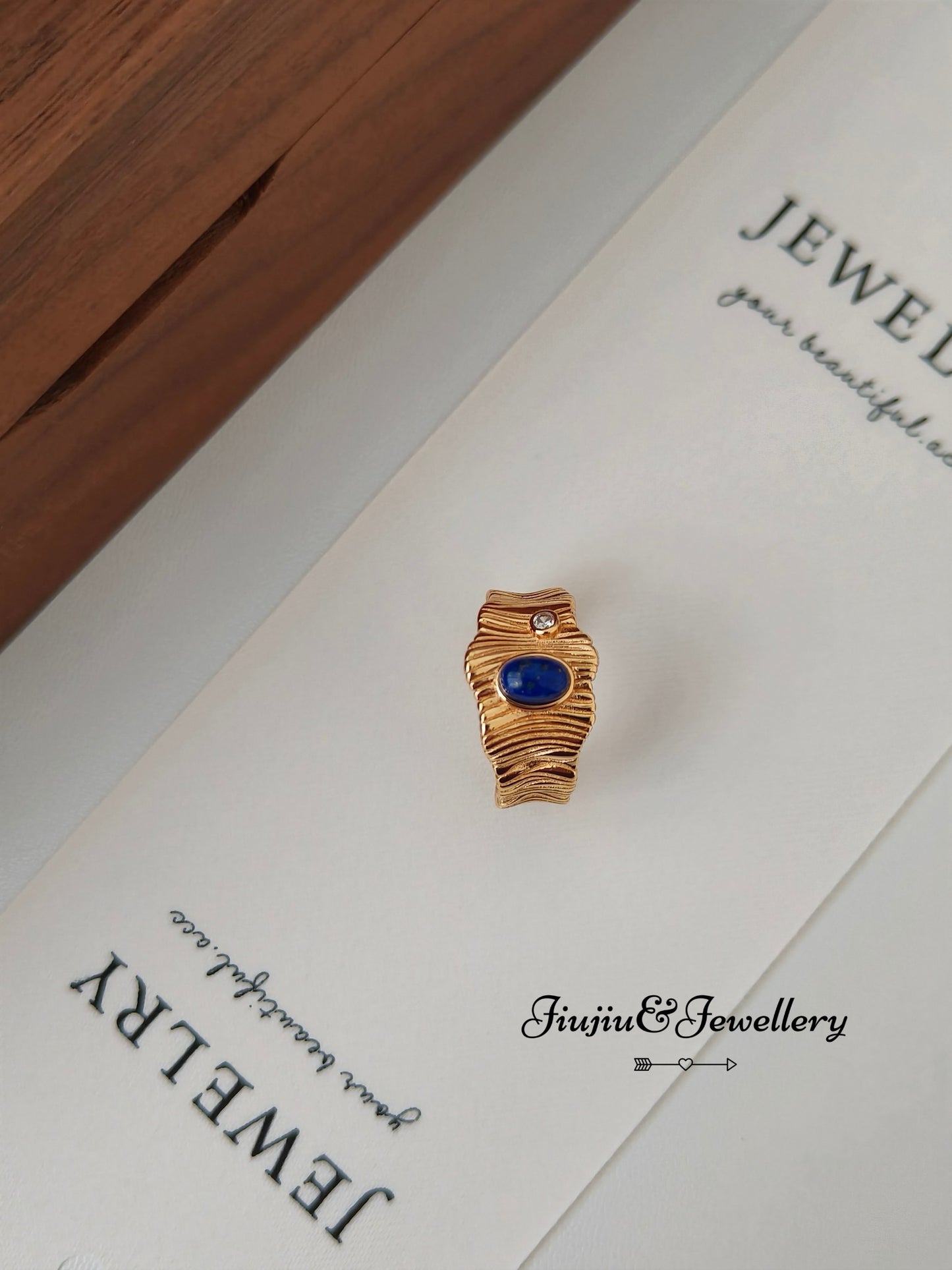 18ct Gold Lapis Lazuli Bark Ring