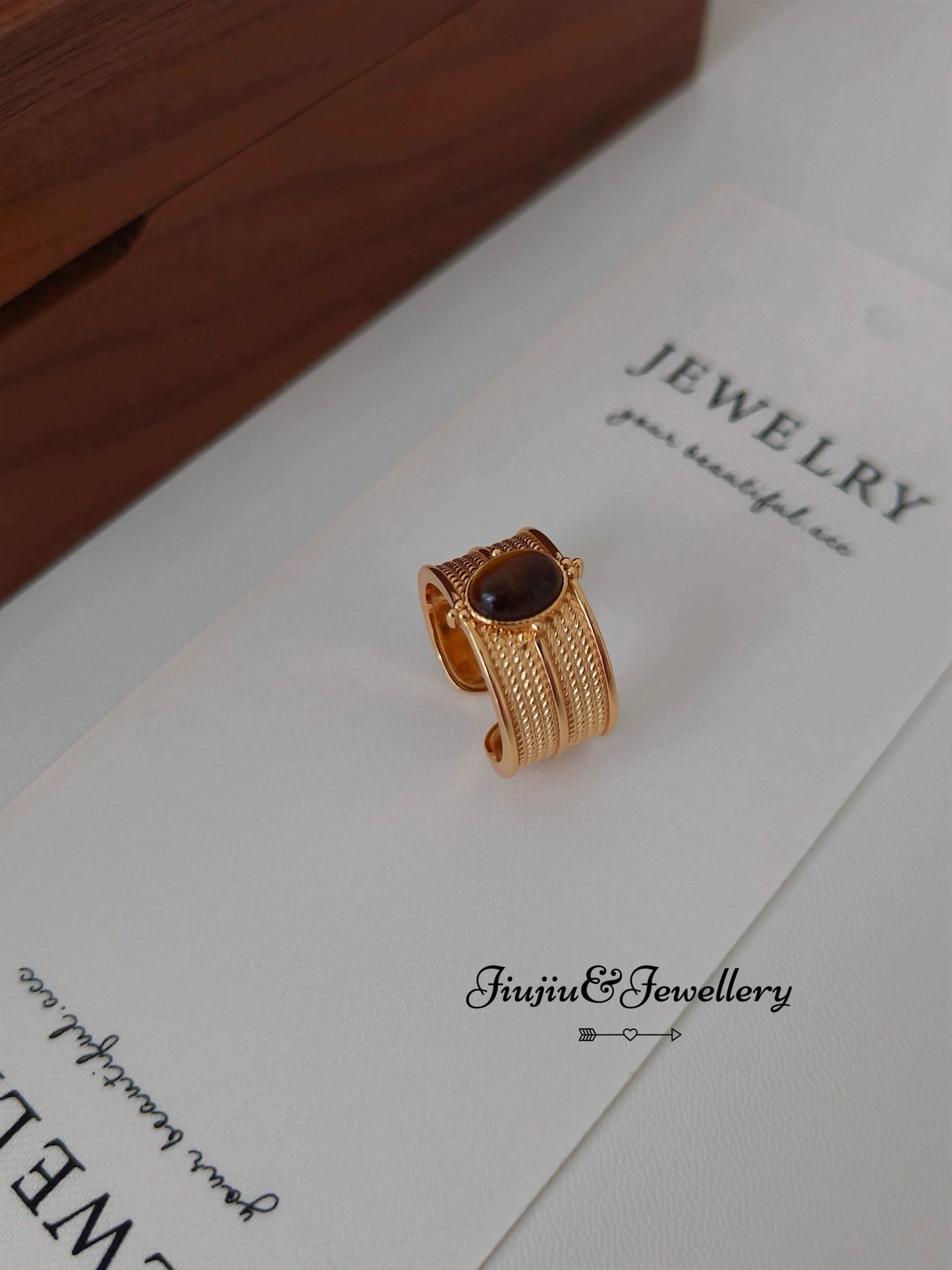 Tiger Eye Stone Woven Texture Ring