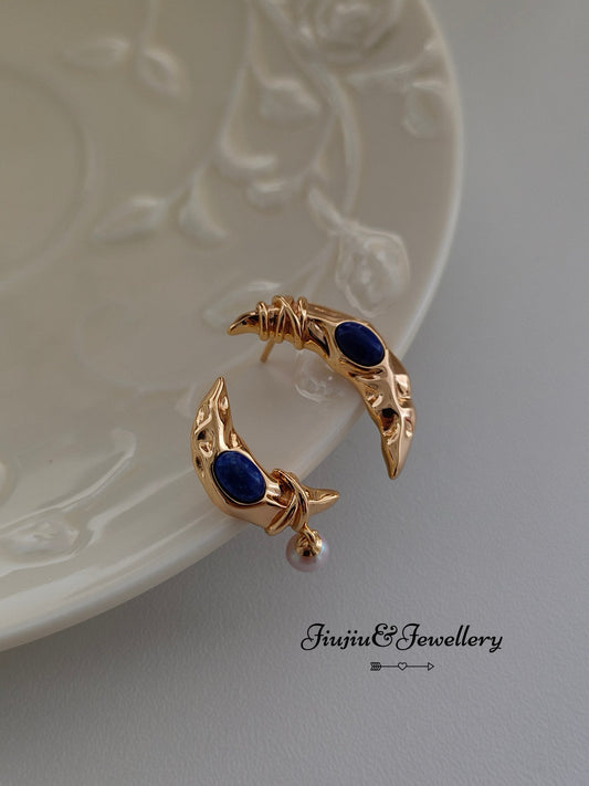 Moon Lapis Lazuli Earrings