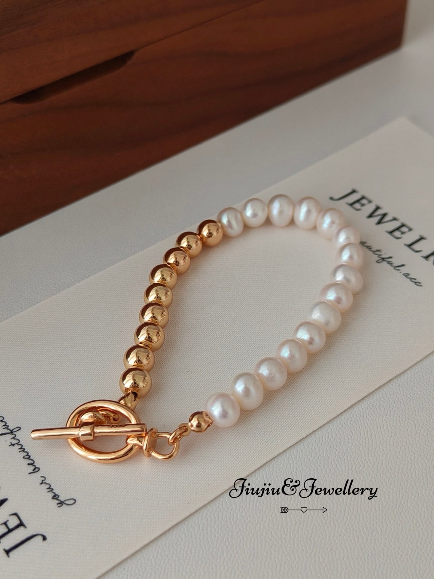 Half Gold Pearl Bracelet