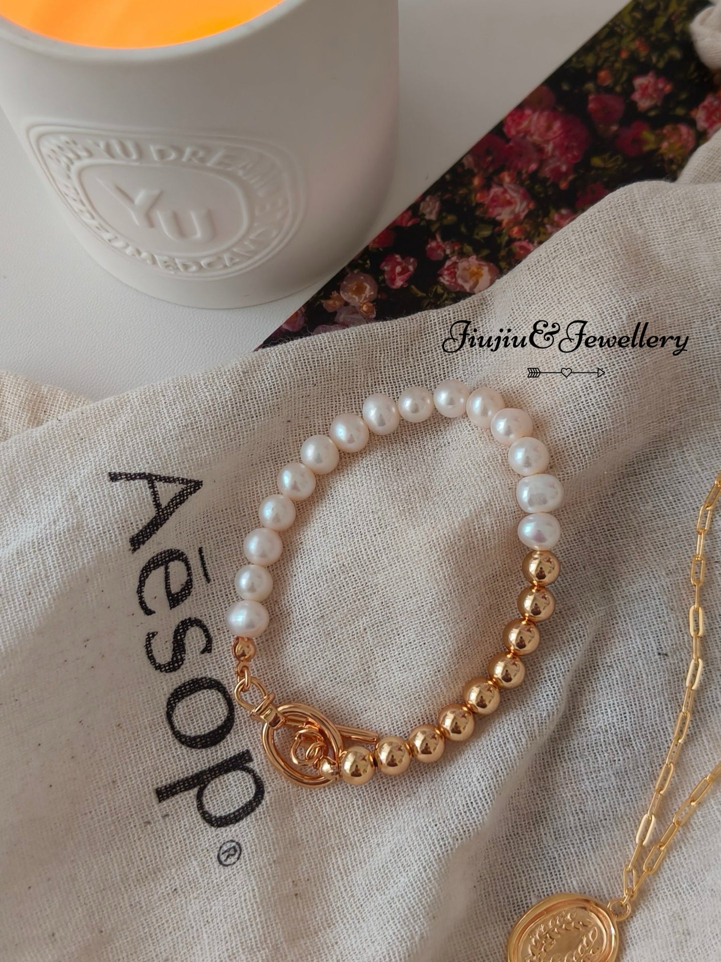 Half Gold Pearl Bracelet