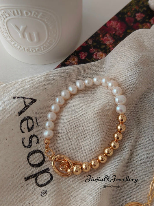 Half Gold Pearl Bracelet