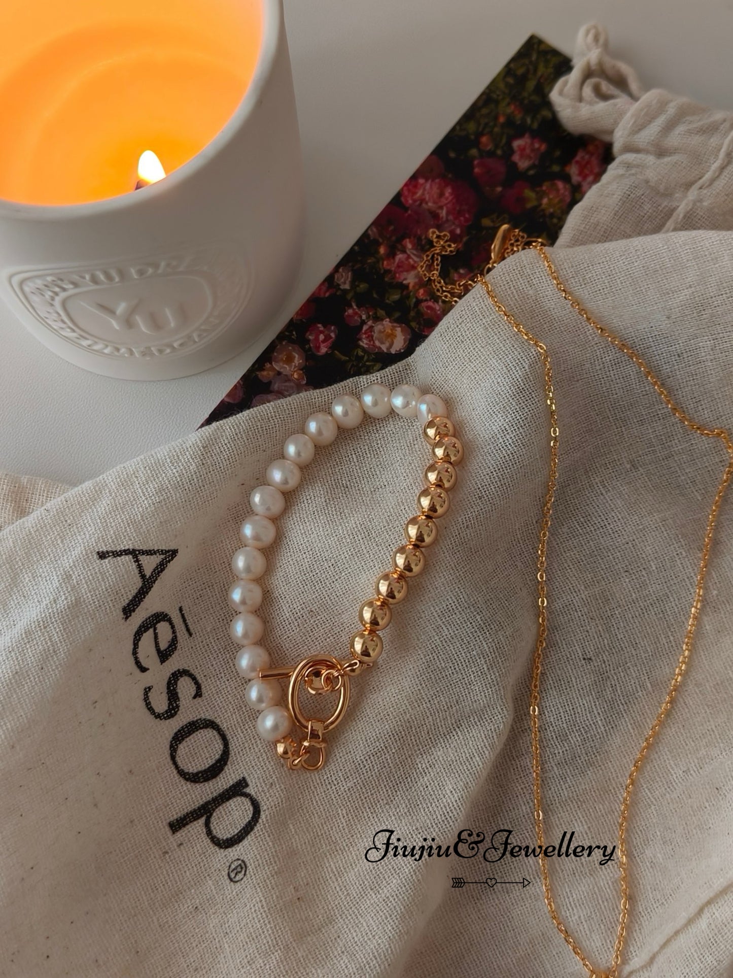 Half Gold Pearl Bracelet