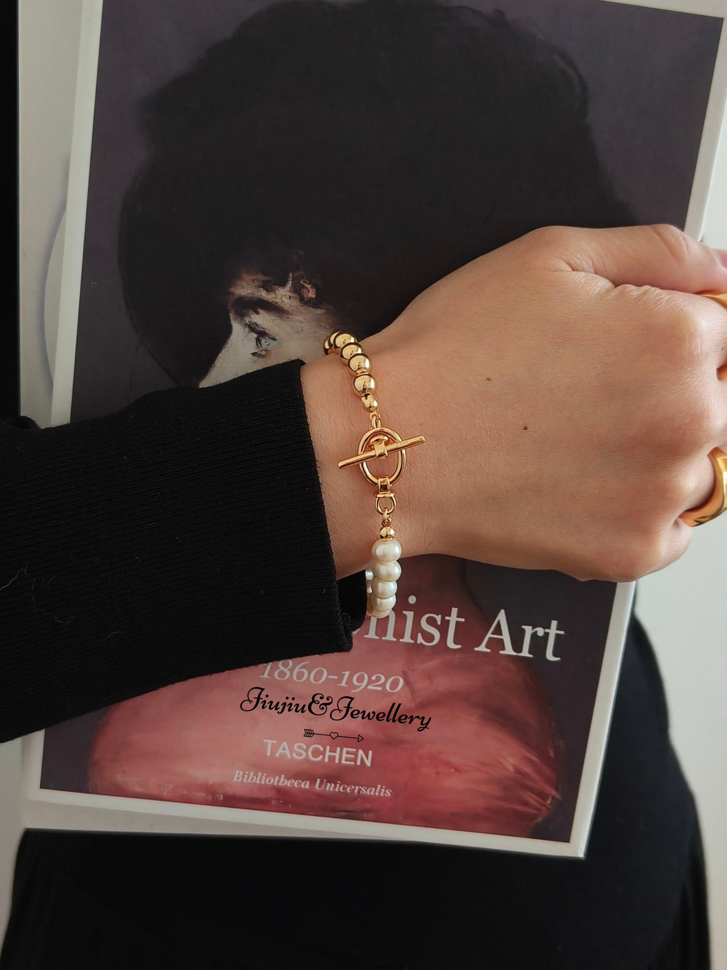 Half Gold Pearl Bracelet