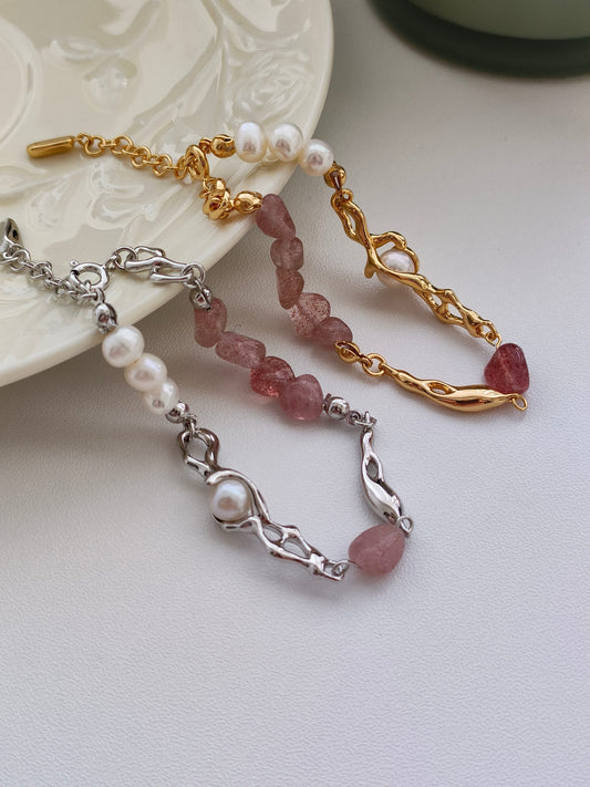 Strawberry Crystal Pearl Bracelet