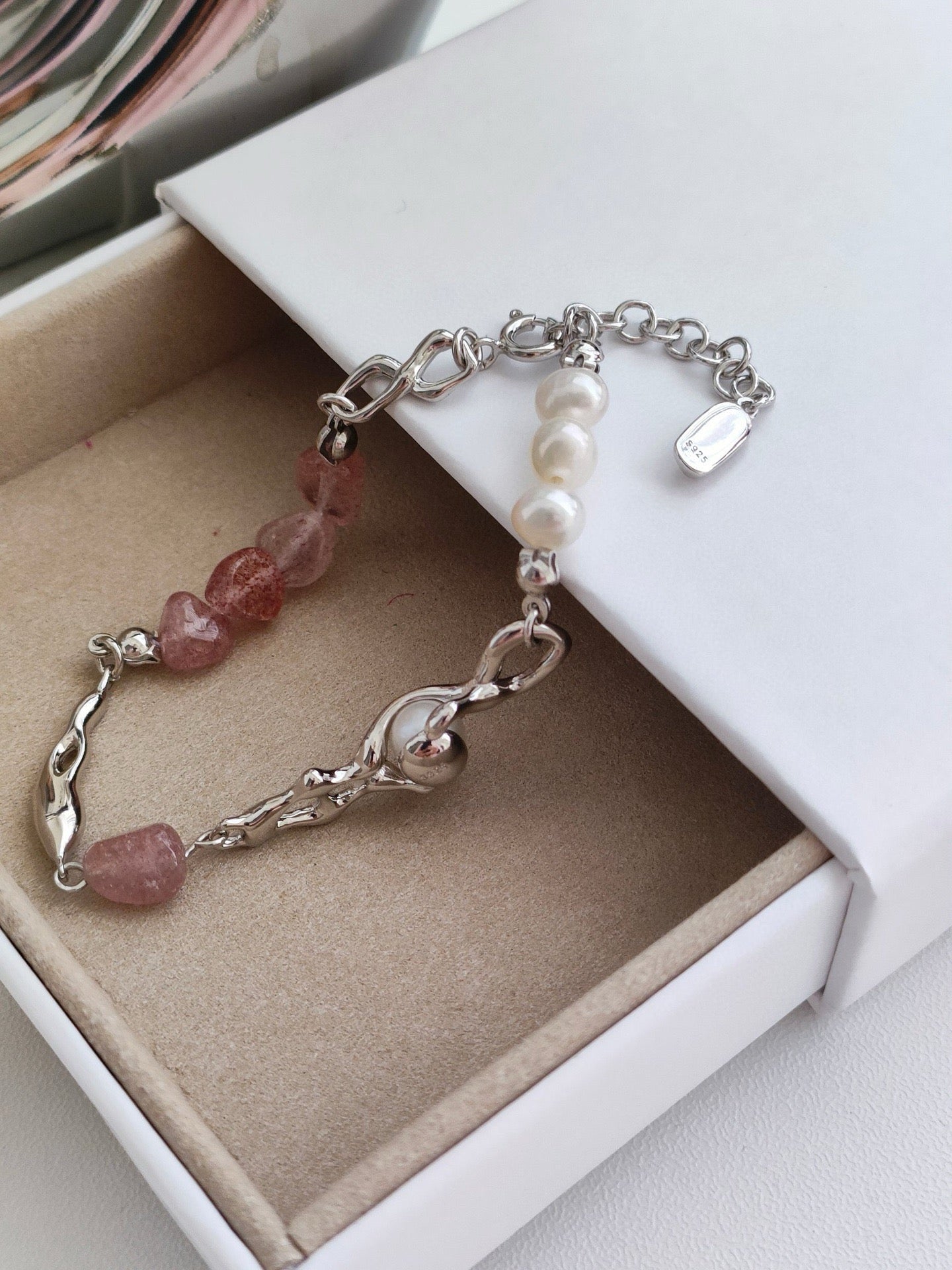 Strawberry Crystal Pearl Bracelet