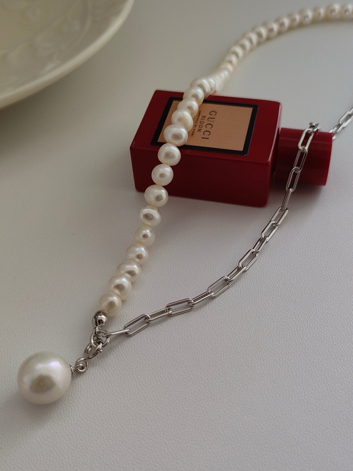 Square Chain Pearl Necklace